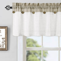 Rideau court patchwork Garvee Vitrage avec boutons décoratifs, semi-transparent, beige, 132 x 38 cm, pour cuisine