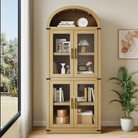 Garvee Bibliothèque Arquée avec Portes en Verre, Armoire de Rangement Style Campagne en MDF, 181,2 cm, pour Salon et Bureau