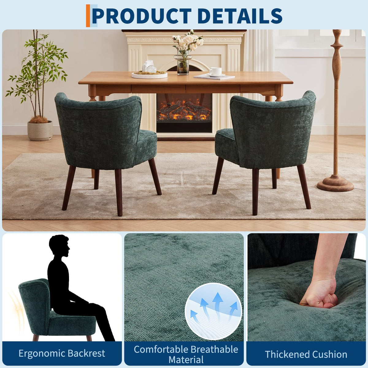 Fauteuil d'appoint Garvee sans accoudoirs, pieds en bois, revêtement en tissu capitonné, ergonomique, robuste et polyvalent, idéal pour le salon et la chambre, multicolore.