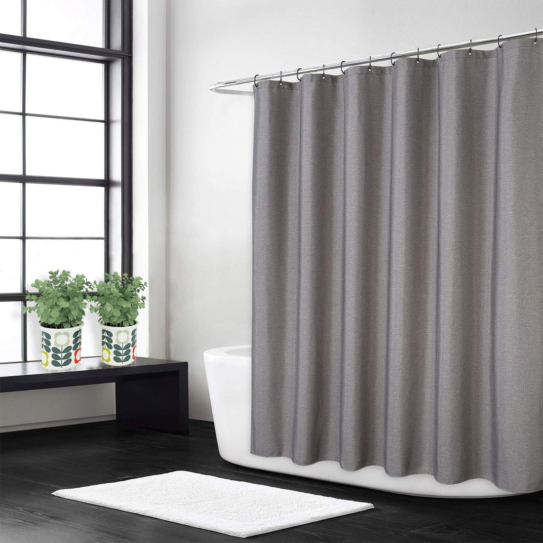 Rideau de douche Garvee en polyester imperméable avec crochets pour salles de bain et baignoires, 183 x 213 cm, gris