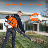 Garvee Souffleur de Feuilles à Dos 2 Temps 52 cm³, 2,2 CV, Débit d’Air 22 m³/min, Vitesse 435 km/h, Plastique, pour Jardinage et Entretien Extérieur, Orange et Noir