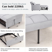 Canapé-lit/fauteuil convertible 3 en 1 Garvee, revêtement en lin, 192 x 96 x 59 cm, gris clair