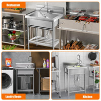 Évier utilitaire Garvee en acier inoxydable 304 avec mitigeur thermostatique, pose libre, pour cuisine et extérieur, 20 x 20 x 34 cm, couleur argent.