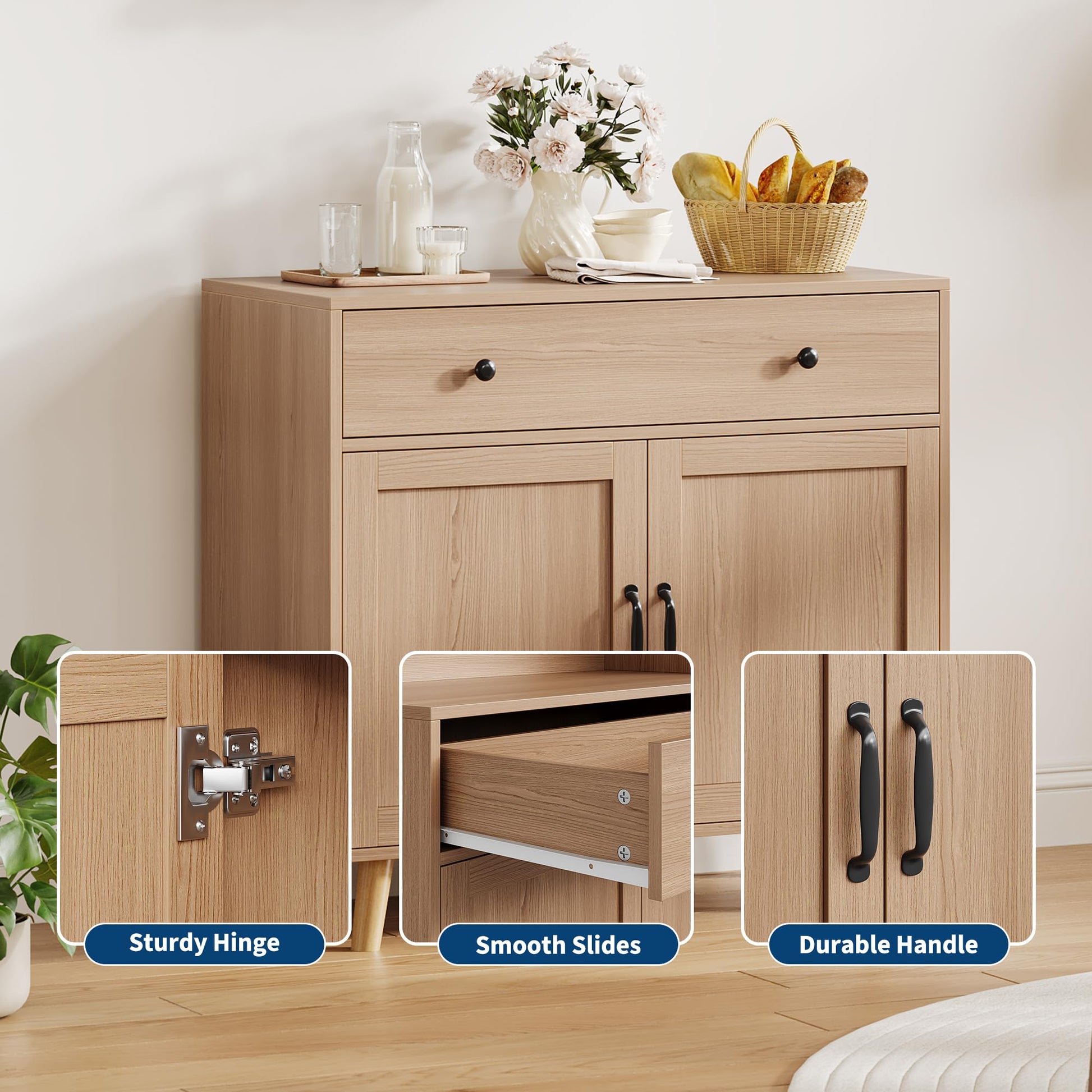 Buffet/meuble de rangement en bois Garvee, spacieux et résistant, design élégant, marron classique