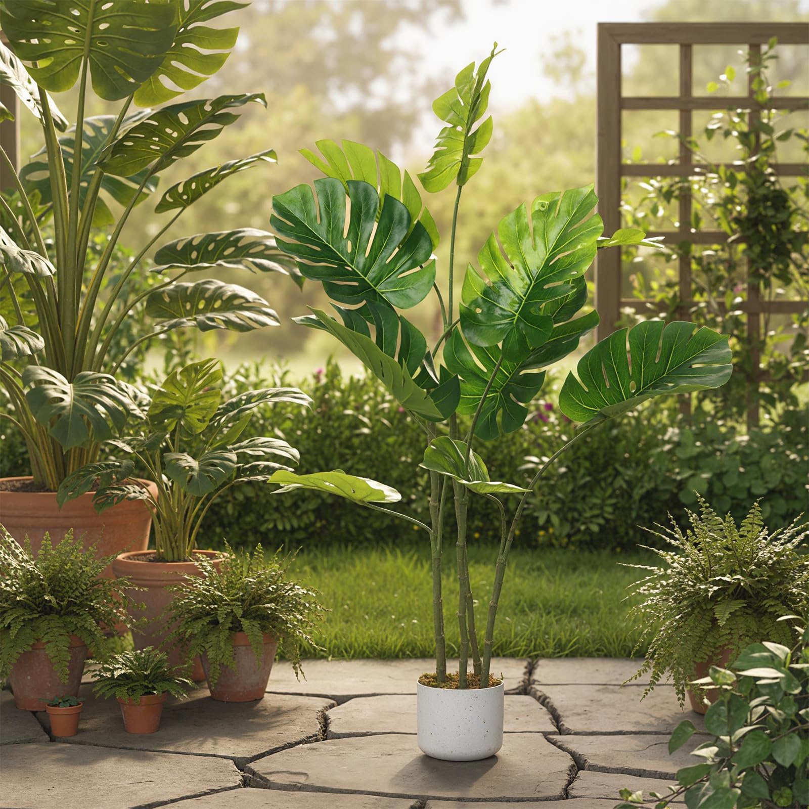 Monstera artificielle Garvee, 1,2 m, résistante aux UV, pot en ciment stable, matériau PEVA, aucun assemblage requis, décoration intérieure pour salon ou bureau, verte