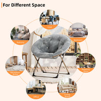 Fauteuil lunaire Garvee Saucer avec structure métallique pliable, coussin floral surdimensionné en peluche, confortable et stable pour la chambre et le salon, gris