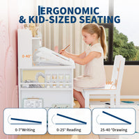 Garvee Bureau enfant ergonomique avec chaise, plateau inclinable et meuble de rangement, blanc, idéal pour étude, devoirs et activités créatives