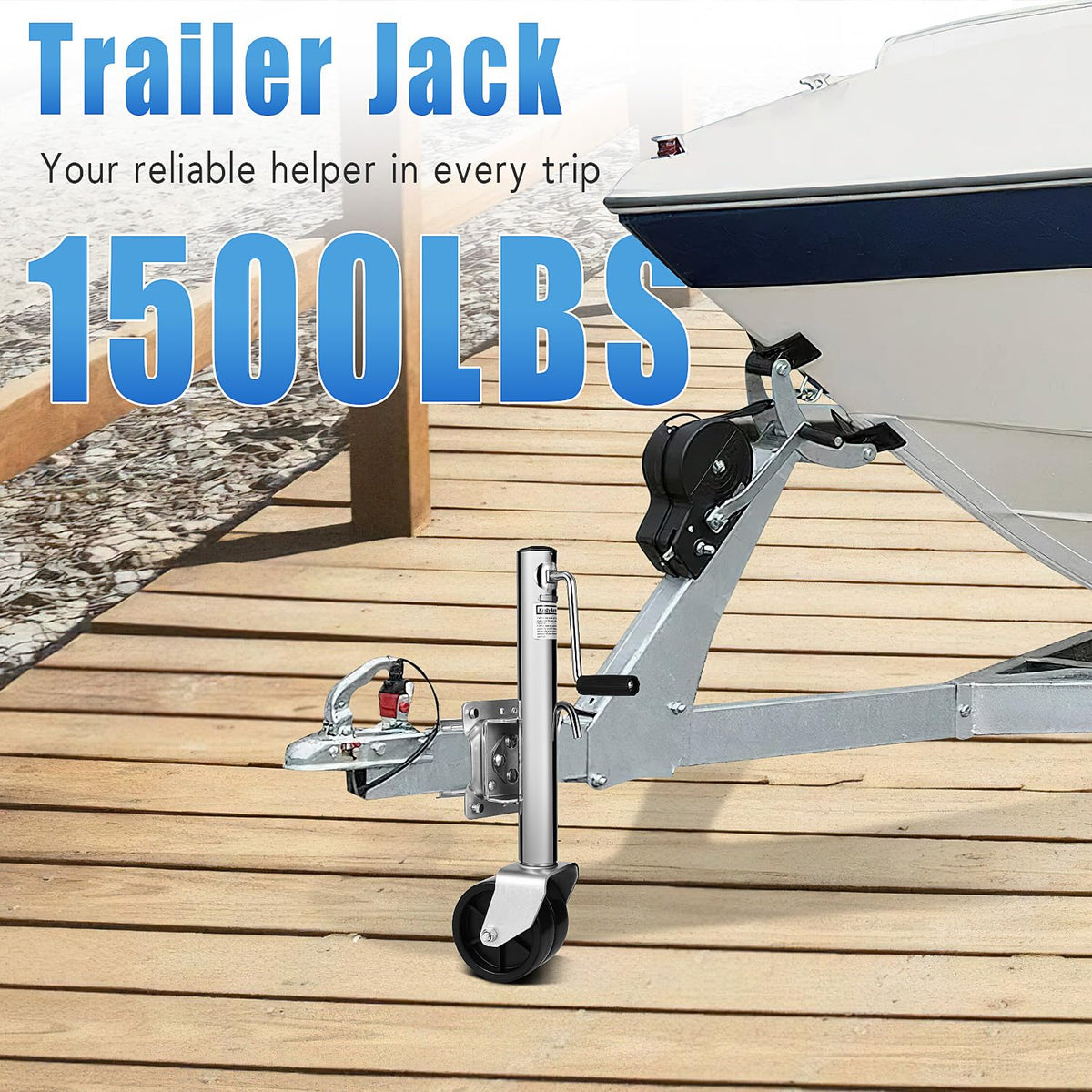 Garvee Béquille pivotante de remorque 680 kg, double roue de 15 cm, levée de 33 cm, acier galvanisé, pour bateau