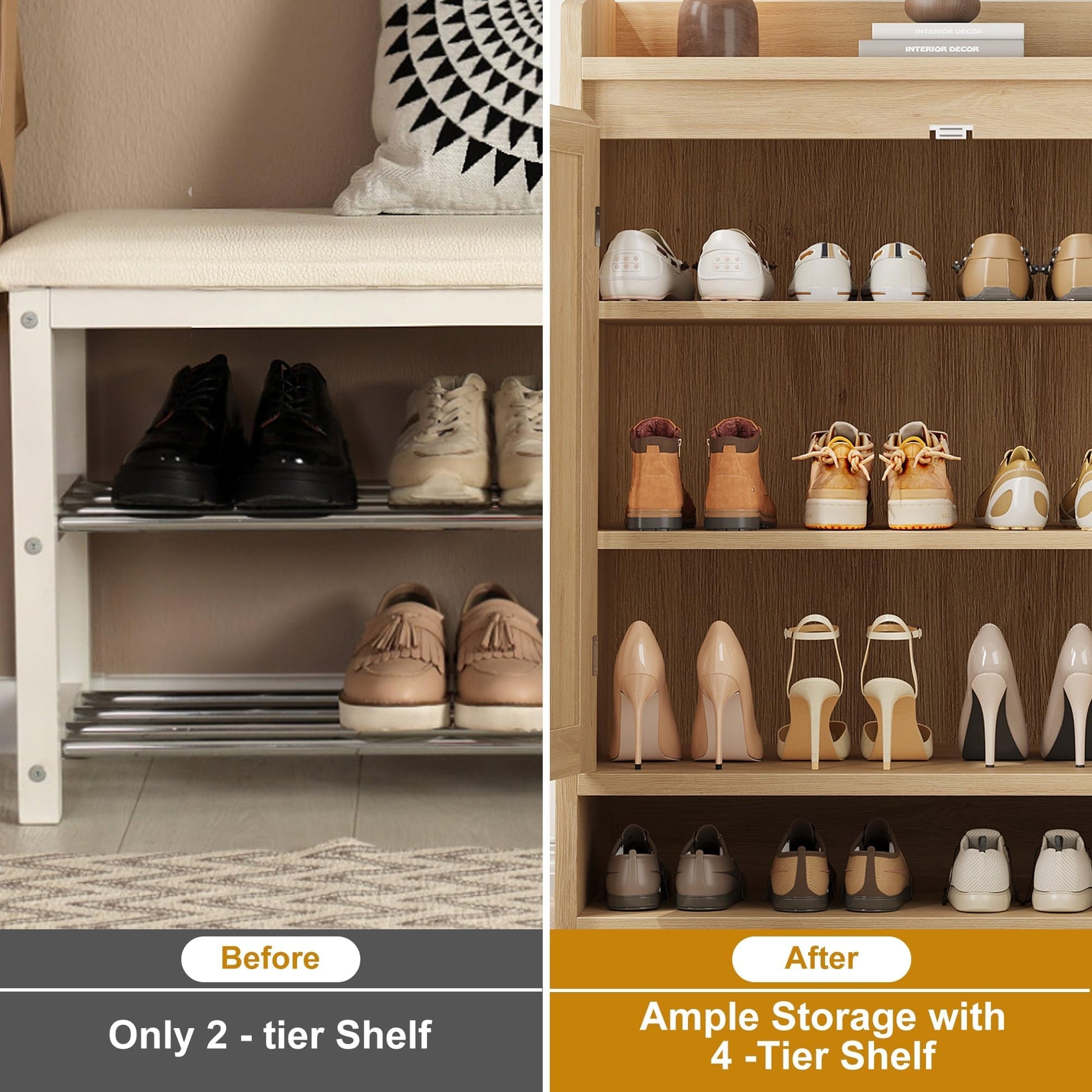 Rangement à chaussures moderne en rotin Garvee avec étagères réglables, structure en MDF, résistant à la poussière, idéal pour l'entrée et le salon, 80 cm (L) x 40 cm (l) x 100 cm (H), style bohème et rustique marron