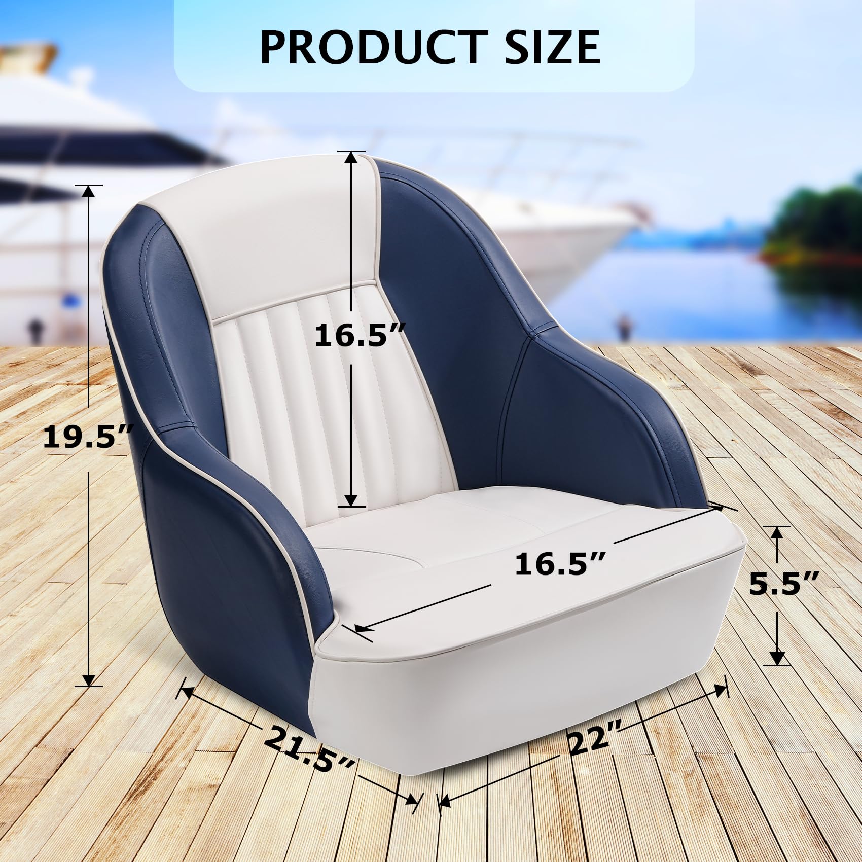 Siège baquet capitaine Garvee pour bateau ponton, en vinyle marin, construction stable et confortable, 49,5 cm (H) x 55,9 cm (L) x 54,6 cm (P).