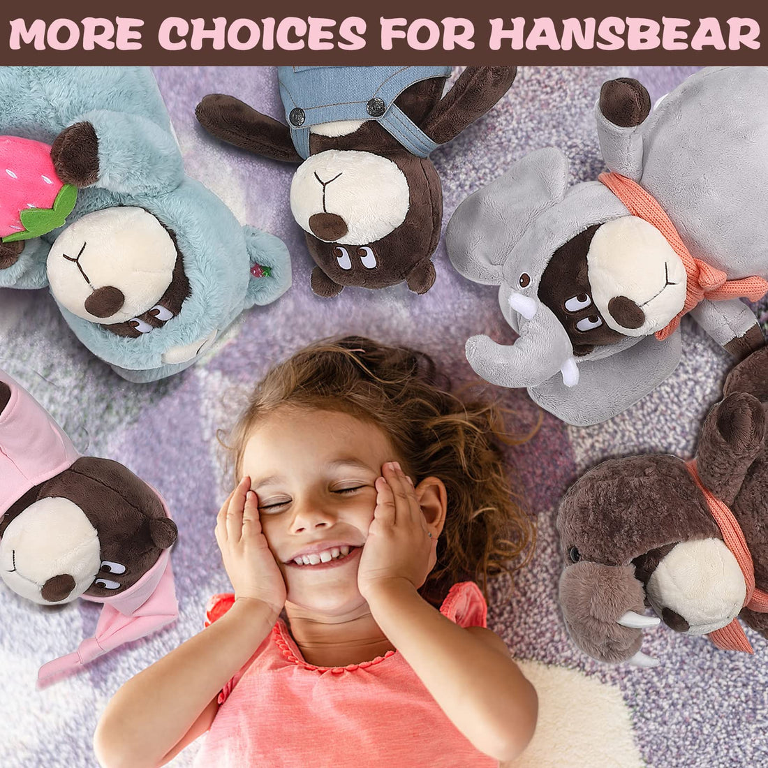 Ours en peluche interactif Garvee avec pyjama rose amovible pour enfants, doux et confortable, rose