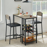 Ensemble table de bar Garvee pour 2 personnes avec repose-pieds, chaises rembourrées, structure robuste en métal et MDF, gris, pour cuisine et bar