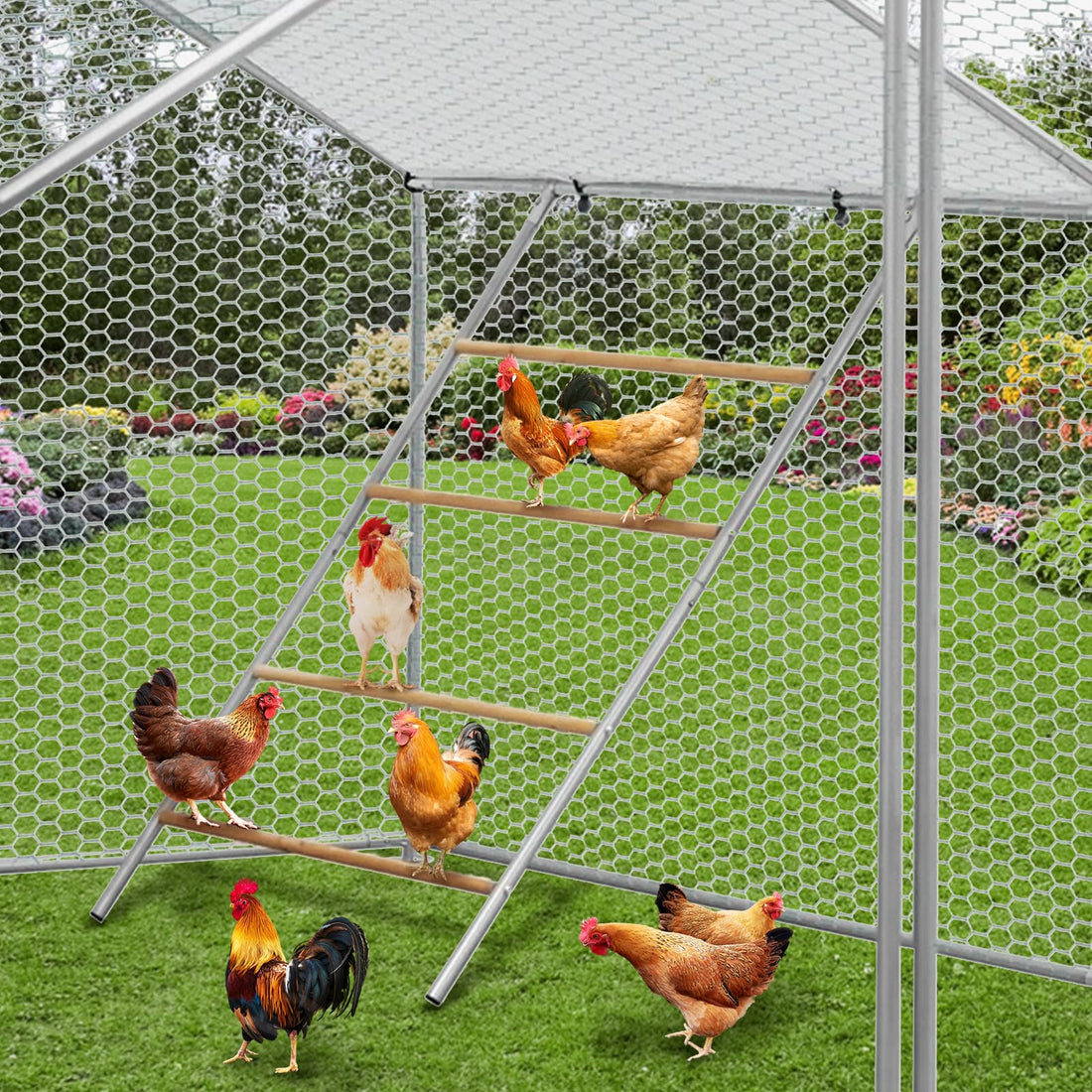 Perchoir Garvee pour poules 140 x 100 cm – Perchoir résistant aux intempéries avec balançoire pour poulailler et enclos
