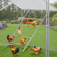 Garvee Perchoir à poules 140 × 102 cm, fer galvanisé et bois, échelle stable multi-niveaux avec barres rondes pour poulailler extérieur