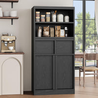 Armoire de salle de bain haute Garvee 130 cm (51 po) avec 2 tiroirs et portes, MDF, imperméable et résistant aux rayures, noir, polyvalente pour la salle de bain et le salon