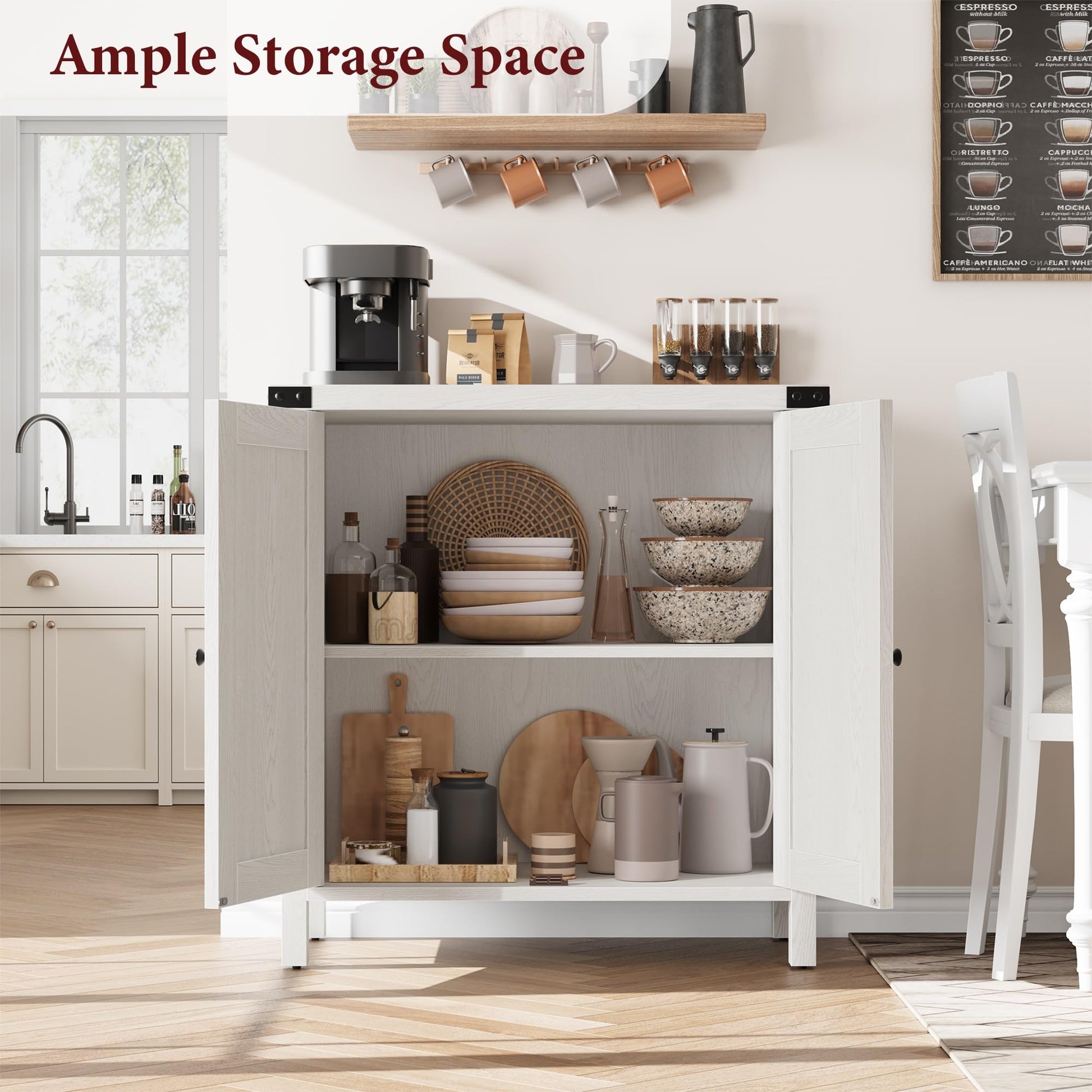 Garvee buffet de style campagne avec 2 portes, étagères réglables, MDF, blanc, pour le salon et la salle à manger, robuste et polyvalent, 76 × 40 × 80 cm
