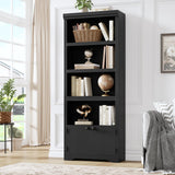 Garvee Bibliothèque 5 Étagères Avec 2 Portes, MDF Robuste, Salon Et Bureau, 175,3 cm, Design Élégant - Noir