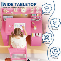 Garvee Bureau enfant ergonomique rose avec chaise, plateau inclinable et meuble de rangement, idéal pour étude, devoirs et activités créatives
