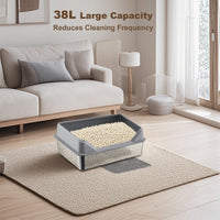 Bac à litière Garvee XL en acier inoxydable avec couvercle, profondeur 20 cm, antirouille, avec pelle à tamis, double tapis de litière, gris foncé, pour grands chats
