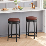 Garvee Lot de 2 tabourets de bar pivotants 62 cm, assise rembourrée en cuir PU noir, structure métallique, pour cuisine, îlot et bar à domicile - Marron