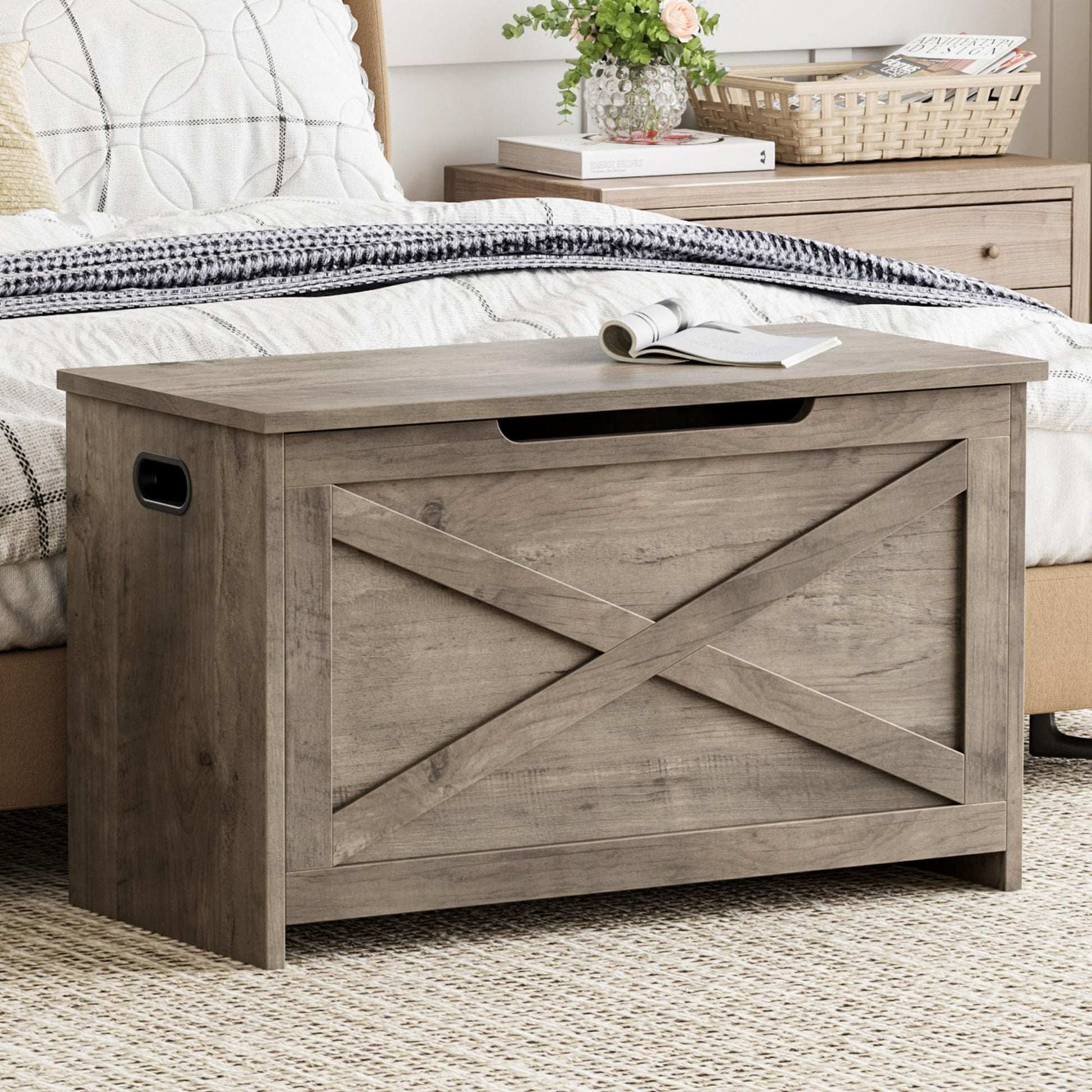 Banc de rangement en bois Garvee 30 pouces avec verrou de sécurité pour salon et chambre, grand, robuste et polyvalent
