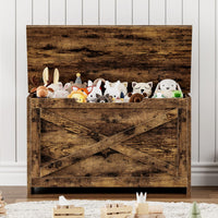 Banc de rangement en bois Garvee de 76 cm (30 pouces) avec charnières de sécurité, grande capacité pour le salon et la chambre, robuste et polyvalent, marron