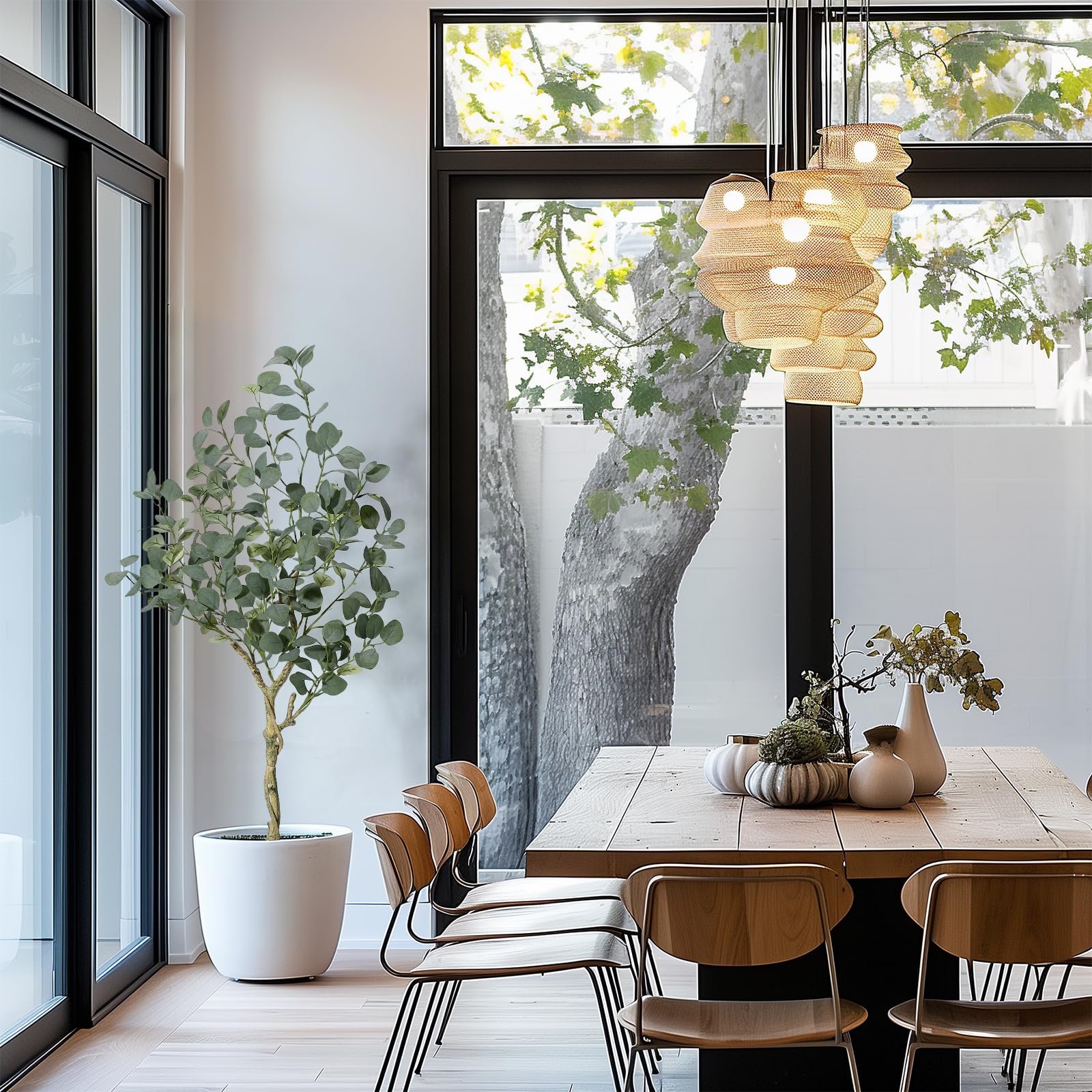 Eucalyptus artificiel Garvee de 120 cm avec branches ajustables et pot en PP sécurisé pour la décoration intérieure/extérieure (vert)