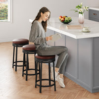Ensemble de 4 tabourets de bar pivotants Garvee 61 cm (24 po) - Revêtement en similicuir, structure en métal, repose-pieds, dossier - Idéal pour îlot de cuisine, bar ou café - Marron