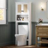 Meuble de rangement Garvee à suspendre au-dessus des toilettes, portes en rotin, étagère réglable, bois, blanc, pour salle de bain et buanderie