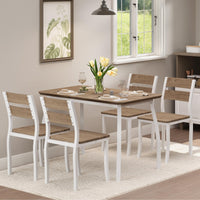 Ensemble table et chaises de salle à manger Garvee pour 4 personnes, structure en métal, design d'angle, chaises ergonomiques, bois, blanc, gain de place pour les petites pièces