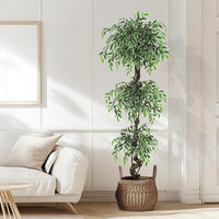 Garvee Ficus artificiel panaché blanc 180 cm en PE, feuillage réaliste et durable pour décoration intérieure et extérieure