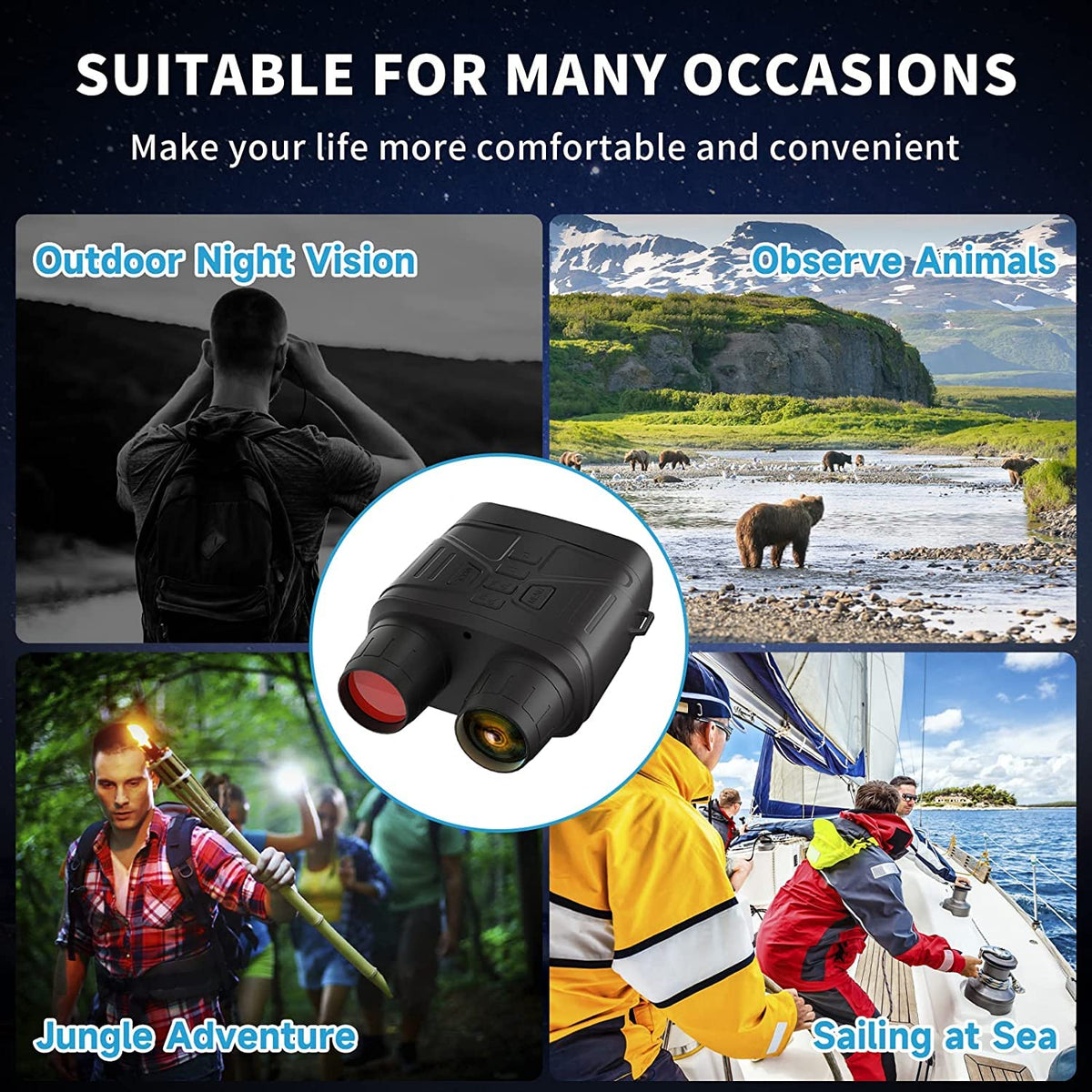 Jumelles Garvee NV4000 4K HD avec écran 3 pouces, vision nocturne infrarouge, caméra 36 MP, enregistrement vidéo en extérieur et batterie au lithium.