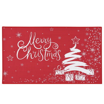 Garvee Kerst Deurmat Xmas Rouge Sapin de Noël et Flocons de Neige Antidérapant 40 x 60 cm Intérieur Extérieur