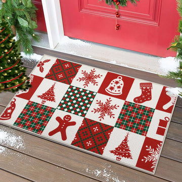 Tapis de Noël Garvee anti-salissures d'extérieur antidérapant, lavable et absorbant, 40 x 80 cm, blanc