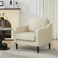 Garvee Fauteuil d'appoint style Mid-Century, revêtement en lin beige, pour salon et bureau, 76cm (L)×81cm (H), mousse confortable, structure en bois