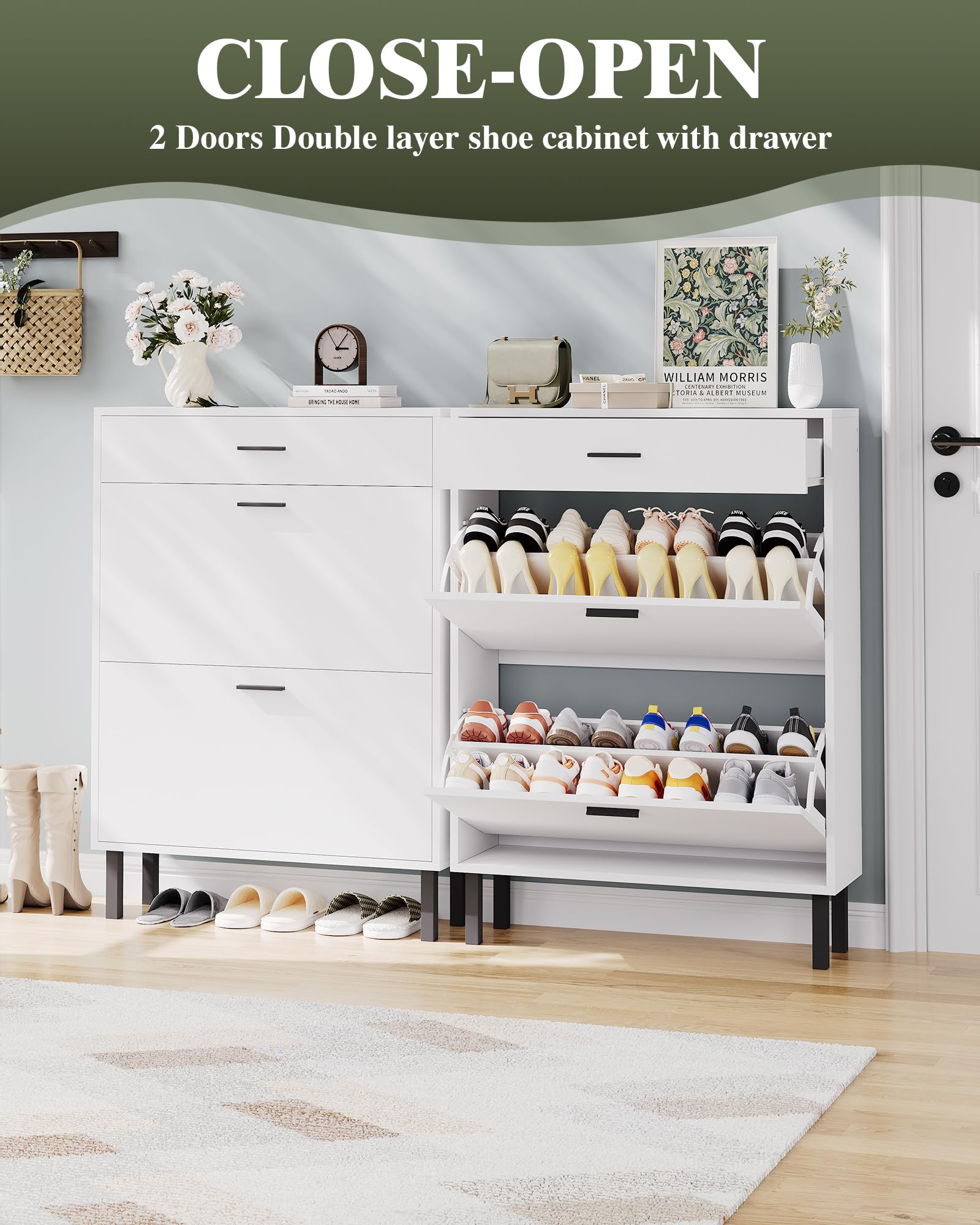 Garvee meuble à chaussures étroit avec 3 tiroirs et étagères réglables, idéal pour l'entrée et le salon. En MDF, stable et moderne, coloris naturel