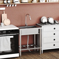 Évier Garvee en acier inoxydable à une cuve avec robinet extractible pour cuisine et garage, 70 x 50 x 86 cm, antirouille