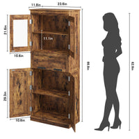 Meuble de salle de bain Garvee de 170 cm de haut avec 4 portes et tiroir en verre, idéal pour la salle de bain et la cuisine. Étagères réglables, couleur brun rustique, en MDF. Robuste et moderne.