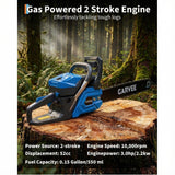 Garvee Tronçonneuse Thermique 58 cm³, Moteur Professionnel 2 Temps, Guide de 50 cm, Système Anti-Vibrations, Coupe Bois et Jardinage - Bleu