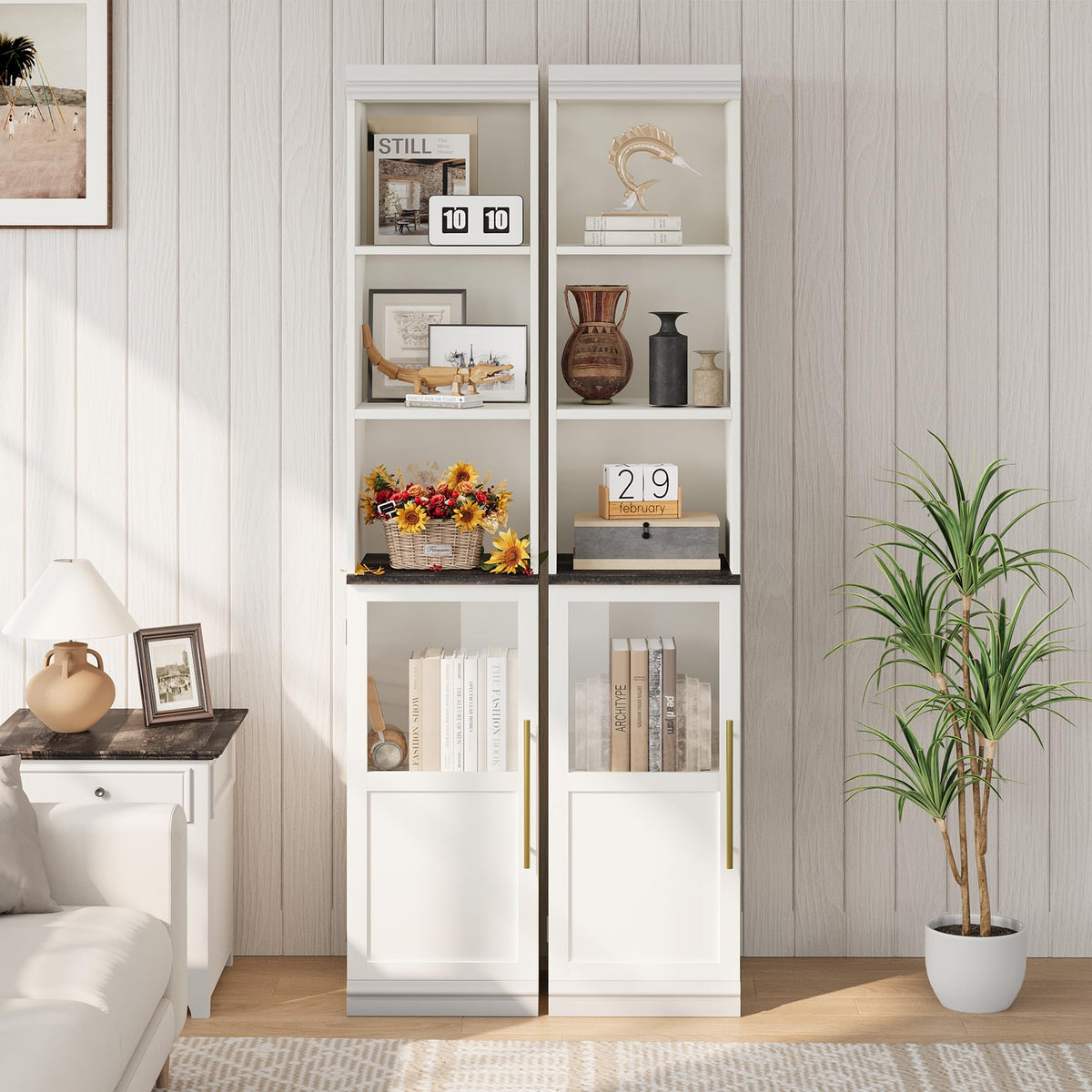 Garvee colonne de rangement salle de bain 178 cm, meuble étroit autoportant avec porte et étagères ouvertes, pour petits espaces