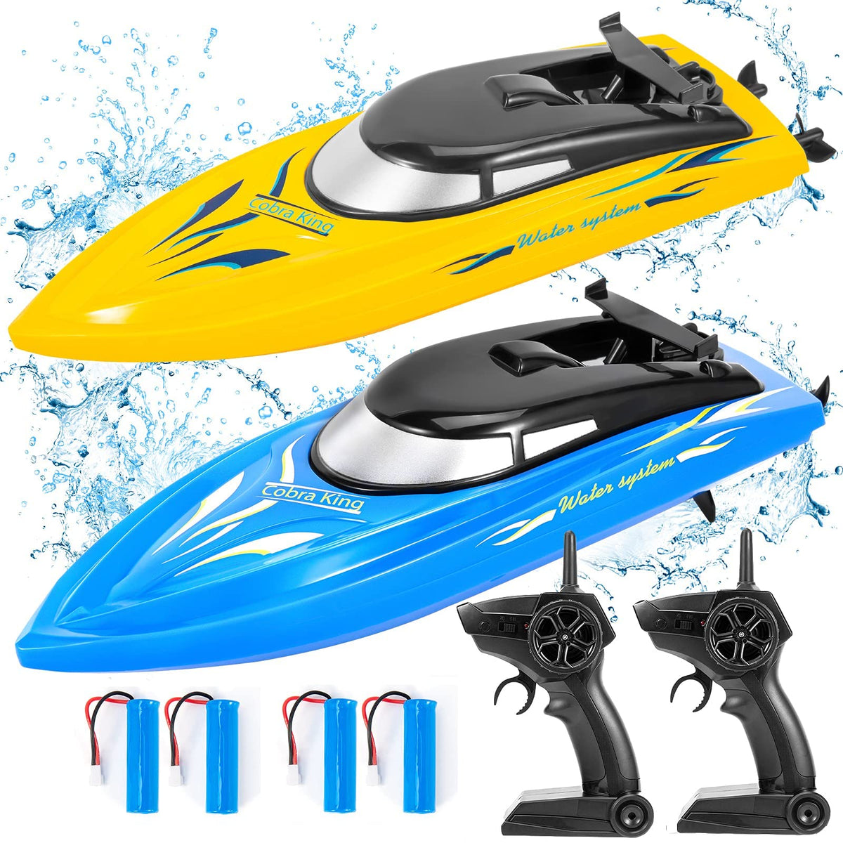 Garvee lot de 2 bateaux radiocommandés, vitesse 10 km/h, plastique ABS, 4 batteries, bleus, pour piscines et lacs