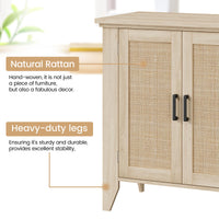 Petit meuble de rangement Garvee avec portes et étagères, buffet en rotin pour salon et cuisine, 76 x 40 x 80 cm, couleur naturelle