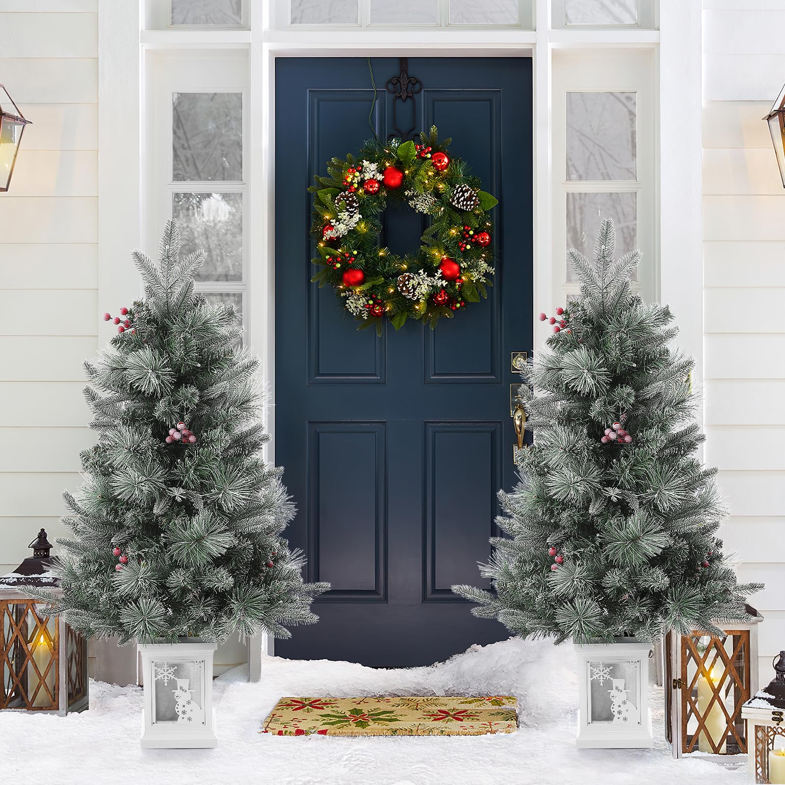 Sapin de Noël artificiel Garvee, 1 pièce – 90 cm, 78 LED (blanc chaud), 8 modes d'éclairage, socle bonhomme de neige, fibre optique, effet givré
