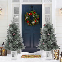 Sapin de Noël artificiel Garvee, 1 pièce – 90 cm, 78 LED (blanc chaud), 8 modes d'éclairage, socle bonhomme de neige, fibre optique, effet givré