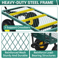 Chariot de jardin robuste en acier Garvee, capacité de charge de 500 kg, poignée pivotante à 180°, pneus pneumatiques de 25 cm, côtés amovibles, pour jardin et cour, en métal résistant