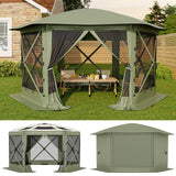 Garvee Tonnelle hexagonale pop-up 3,51x3,51m avec toit convertible et structure en acier renforcé, pour camping, jardin et réception - Vert militaire