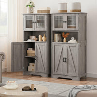Armoire de salle de bain haute Garvee à 4 portes, étagères réglables, MDF, grise, pour cuisine et salon, autoportante, 60 x 30 x 128 cm