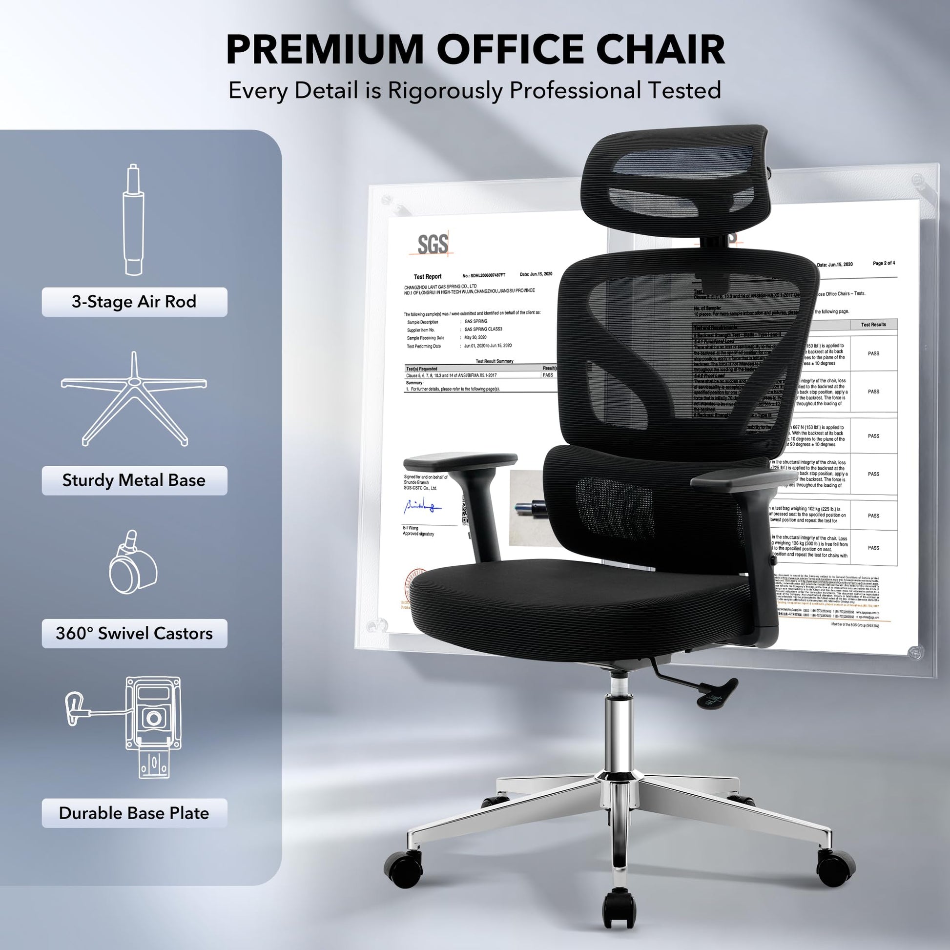 Chaise de bureau ergonomique Garvee en maille avec soutien lombaire réglable, accoudoirs 3D, structure en métal, dossier haut et appui-tête, idéale pour le bureau ou le télétravail, couleur noire.