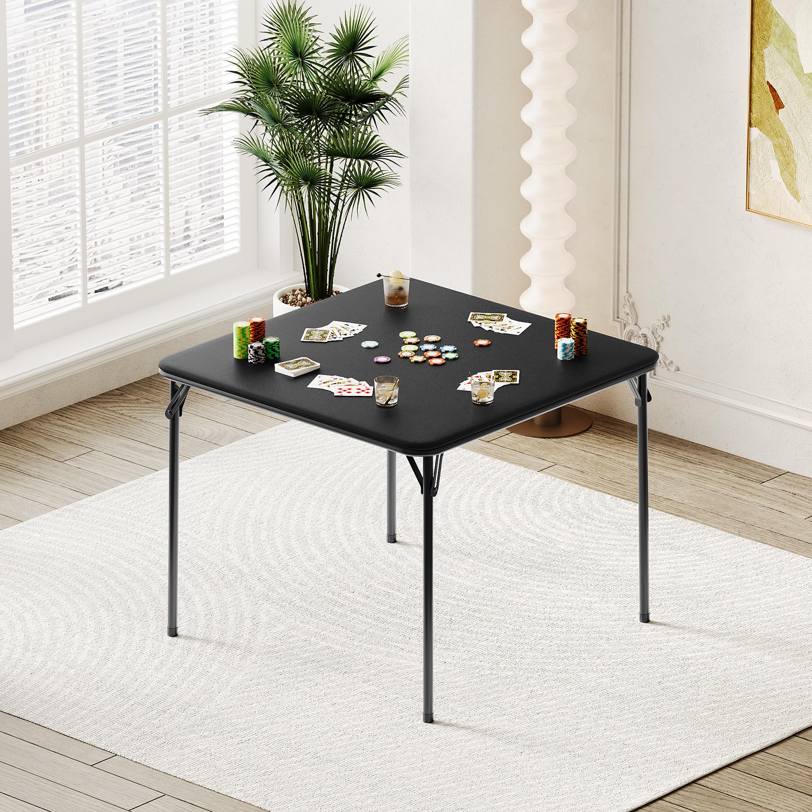 Table pliante Garvee 85,3 cm (33,6 pouces) avec coussin en PU, cadre en métal et pieds antidérapants, idéale pour le bureau et le camping. Couleur : noir. Portable.