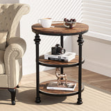 Garvee table d'appoint ronde à 3 étagères, structure en acier, plateau en MDF, dimensions 46 cm (P) × 46 cm (L) × 60 cm (H), chêne foncé - Couleur rétro